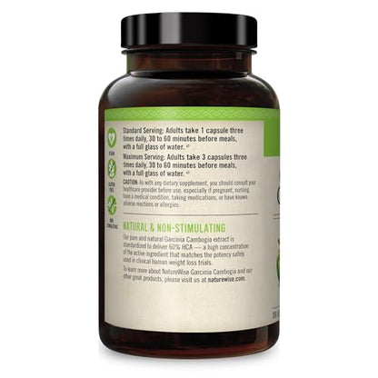 Naturewise Garcinia Cambogia with Pure Garcinia Cambogia Extract, 60% HCA Concentrati - Maple Wellness Supplements