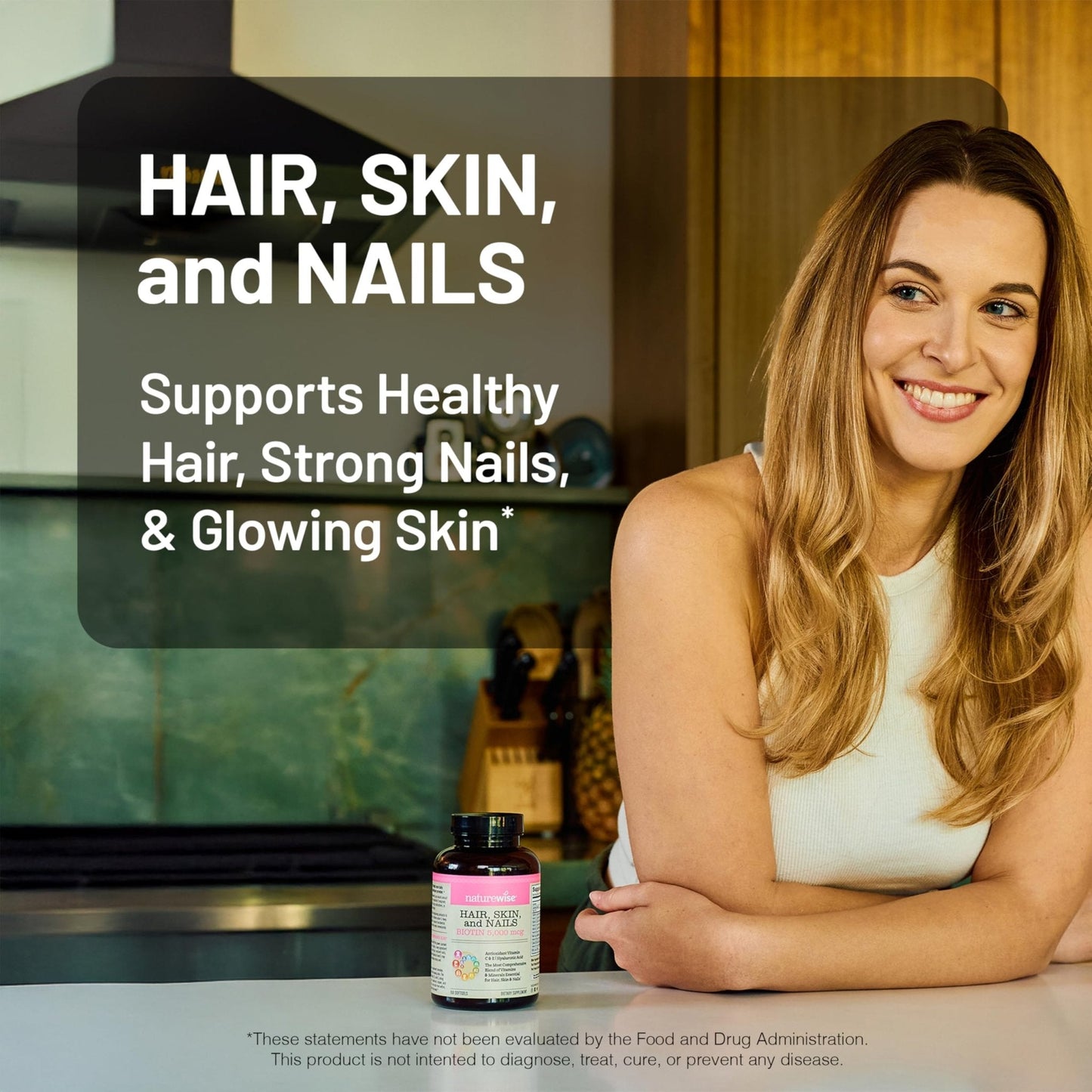 NatureWise Hair Skin and Nails Vitamin, Biotin 5000mcg w/Hyaluronic Acid, Collagen for Women with C, B Complex, D3, A, E, Iron - Maple Wellness Supplements