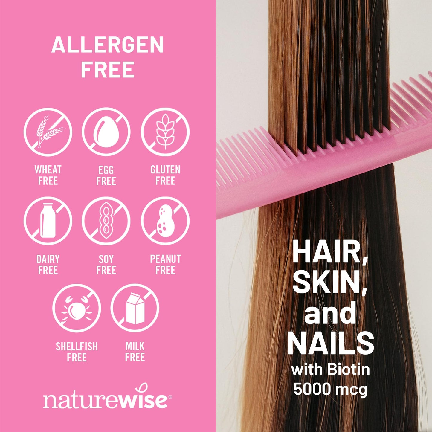NatureWise Hair Skin and Nails Vitamin, Biotin 5000mcg w/Hyaluronic Acid, Collagen for Women with C, B Complex, D3, A, E, Iron - Maple Wellness Supplements