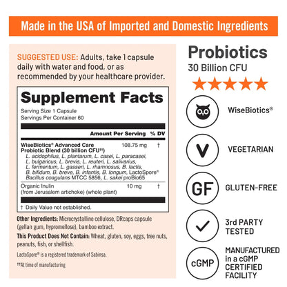 NatureWise Max Probiotics for Women & Men - 30 Billion CFU 18 Strains With Prebiotics - For Gut & Digestive Health - Delayed-Release Capsules, Gluten Free - 60 Capsules[2-Month Supply] - Maple Wellness Supplements