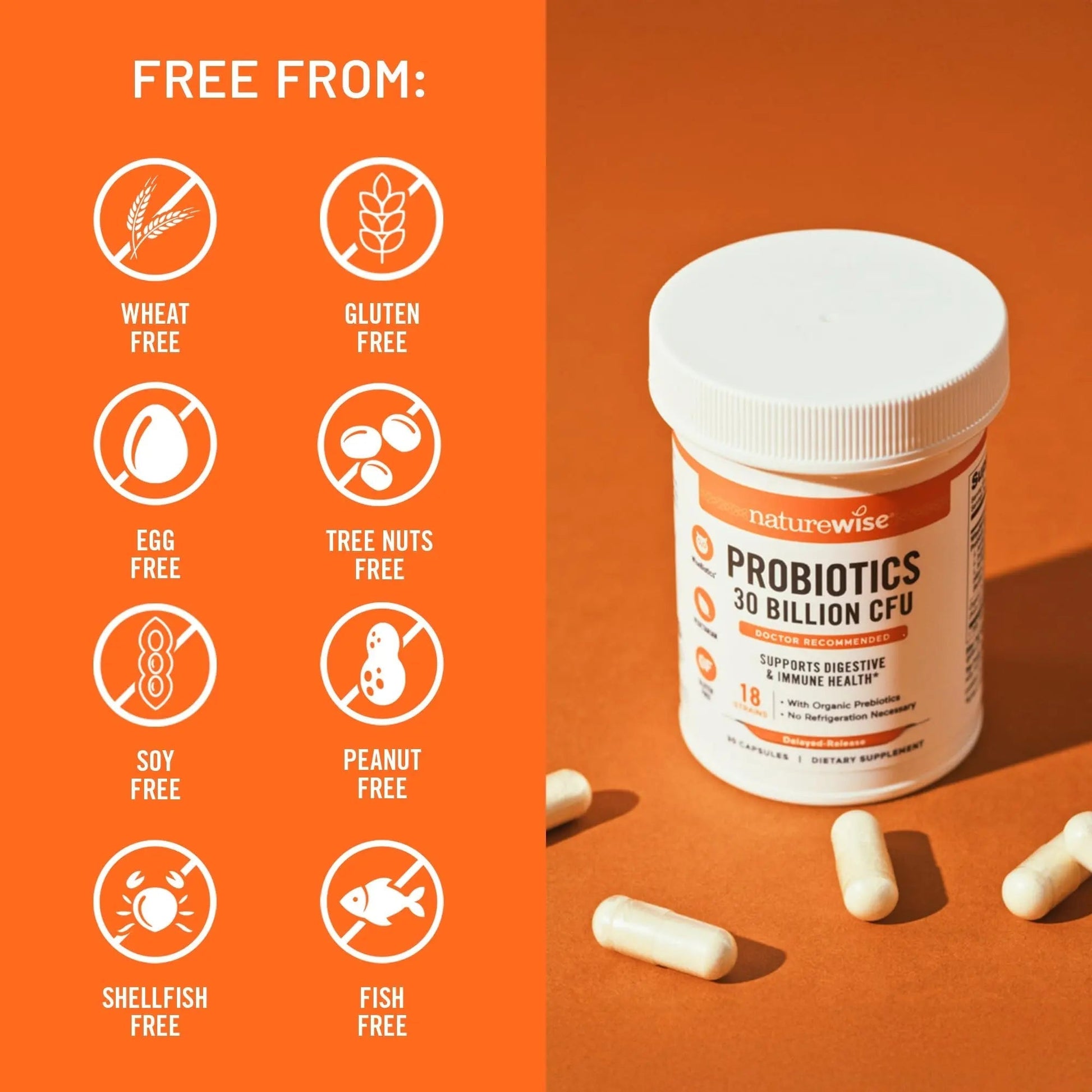 NatureWise Max Probiotics for Women & Men - 30 Billion CFU 18 Strains With Prebiotics - For Gut & Digestive Health - Delayed-Release Capsules, Gluten Free - 60 Capsules[2-Month Supply] - Maple Wellness Supplements