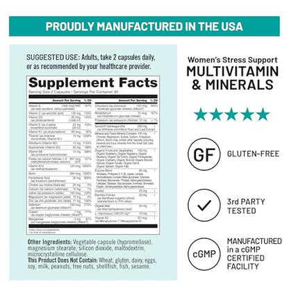 NatureWise Multivitamin for Women + Stress Support with Organic Whole Foods & Natural Minerals - B-Complex + Vitamin C + D3 K2 for Immunity, Hair, Skin & Nails - Non-GMO - 60 Capsules[30-Day Supply] - Maple Wellness Supplements