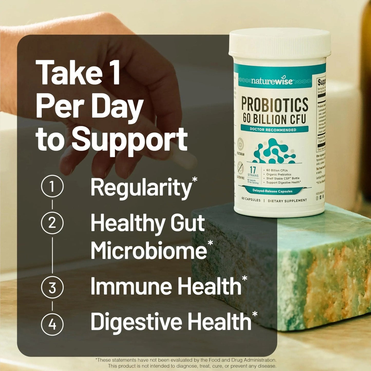 NatureWise Probiotics 60 Billion CFU - 17 Strains + Organic Prebiotics - Immune, Digestive & Gut Health Support for Women & Men - Vegetarian, Gluten-Free, Non-GMO - 30 Capsules[1-Month Supply] - Maple Wellness Supplements