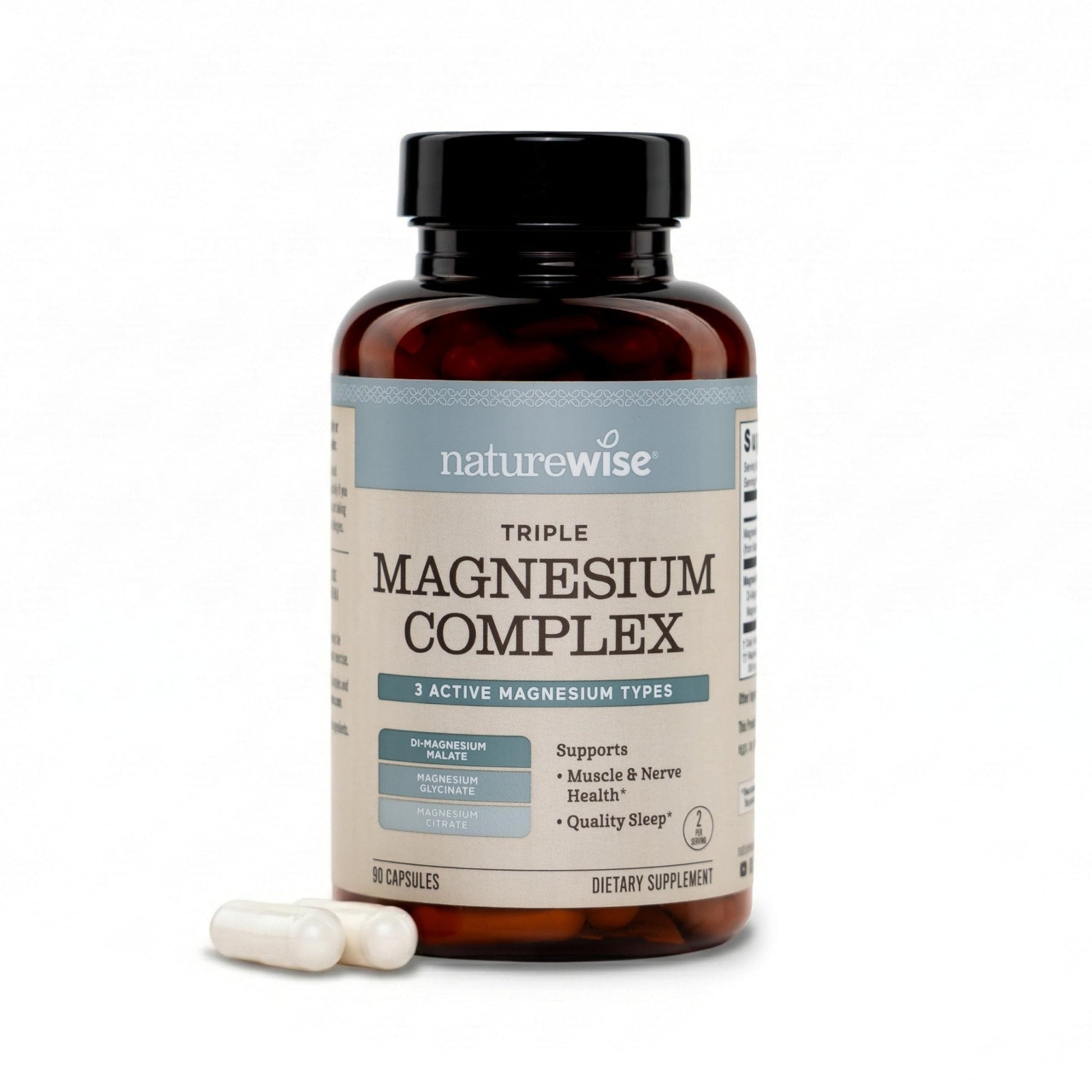 NatureWise Triple Magnesium Complex - High Absorption Magnesium Glycinate + Malate + Citrate for Muscle Nerve & Sleep Support - Vegan 90 Capsules - Maple Wellness Supplements