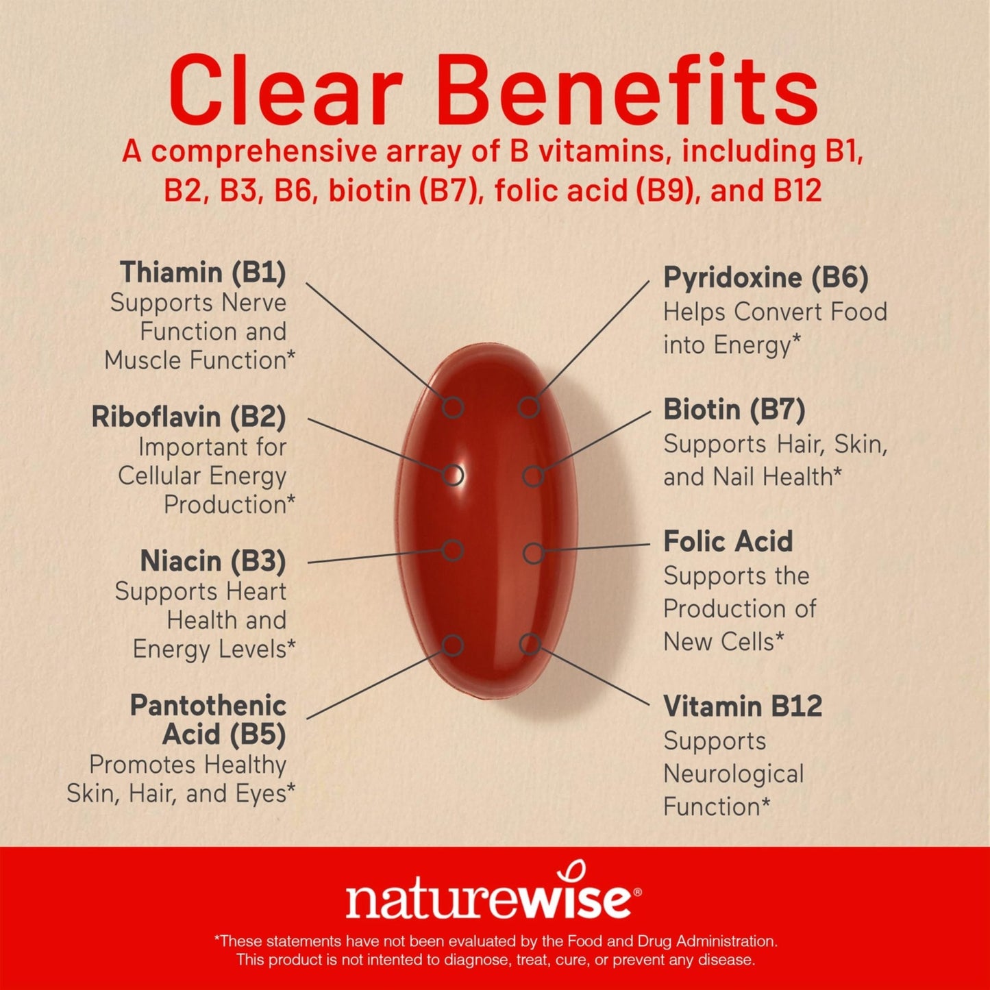 NatureWise Vitamin B Complex for Women and Men - with Folic Acid Biotin B1 B2 B3 B6 B12 - Support Cellular Energy & Mental Clarity - Gluten & Dairy Free - Maple Wellness Supplements