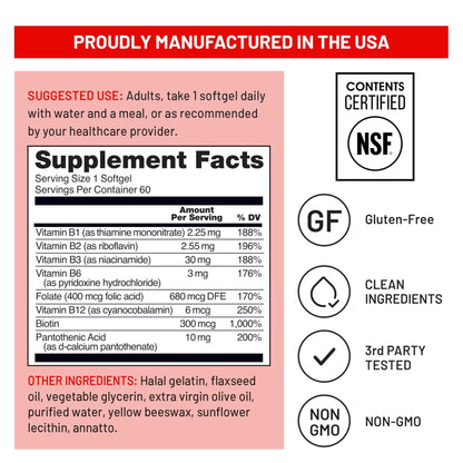 NatureWise Vitamin B Complex for Women and Men - with Folic Acid Biotin B1 B2 B3 B6 B12 - Support Cellular Energy & Mental Clarity - Gluten & Dairy Free - Maple Wellness Supplements