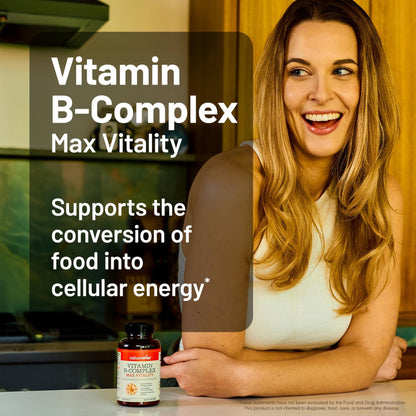 NatureWise Vitamin B Complex for Women and Men - with Folic Acid Biotin B1 B2 B3 B6 B12 - Support Cellular Energy & Mental Clarity - Gluten & Dairy Free - Maple Wellness Supplements