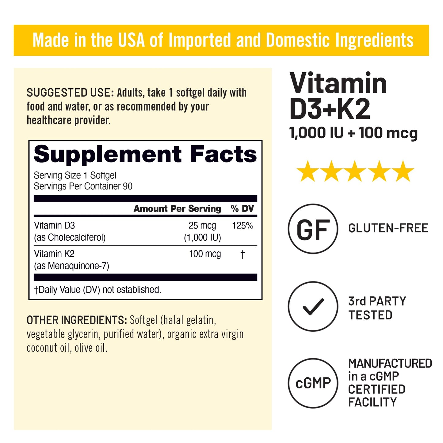 NatureWise Vitamin D3 1000IU + K2 (MK7) 100mcg with Organic Extra Virgin Coconut Oil - Supports Calcium Absorption, Bone & Immune Health - Non-GMO - Maple Wellness Supplements