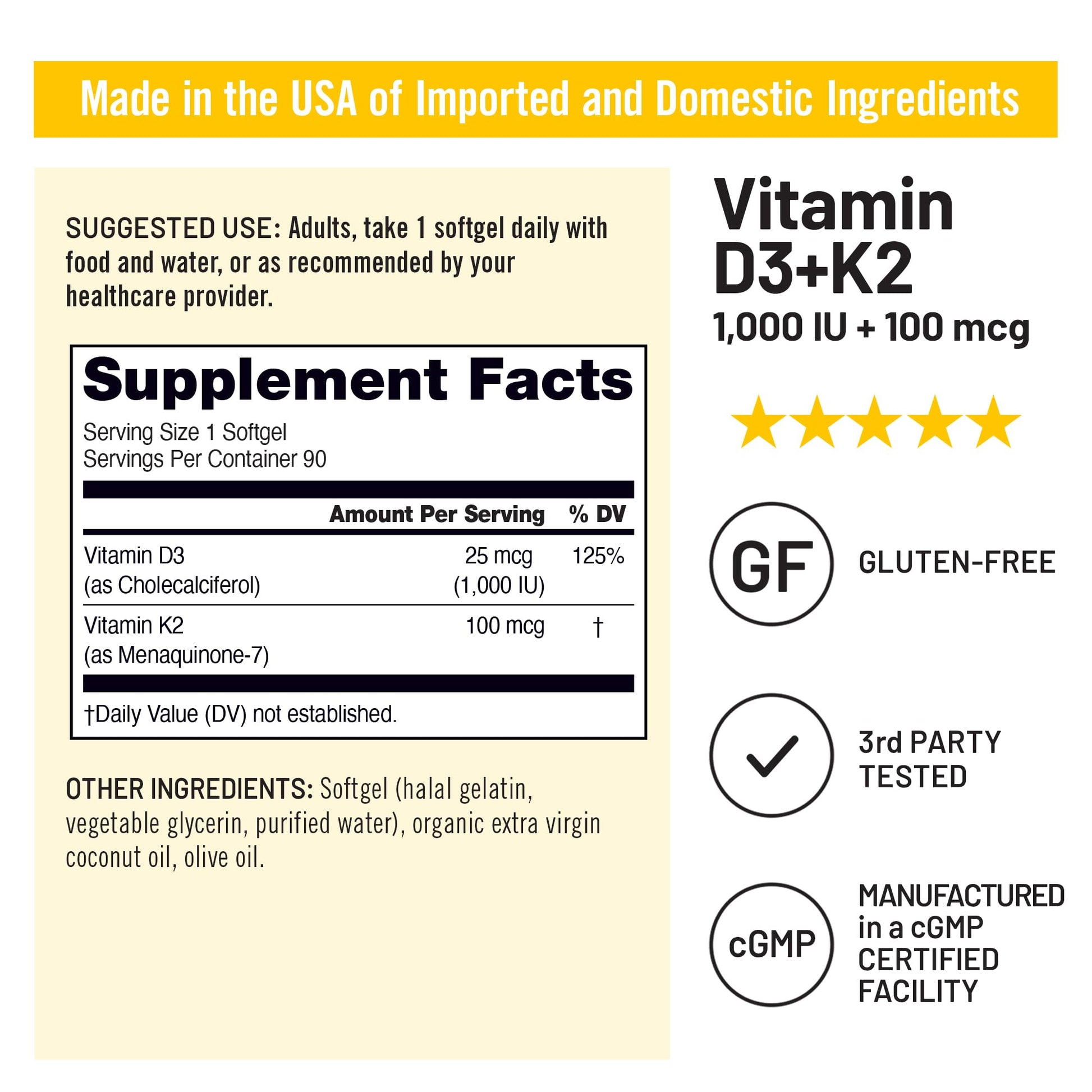 NatureWise Vitamin D3 1000IU + K2 (MK7) 100mcg with Organic Extra Virgin Coconut Oil - Supports Calcium Absorption, Bone & Immune Health - Non-GMO - Maple Wellness Supplements