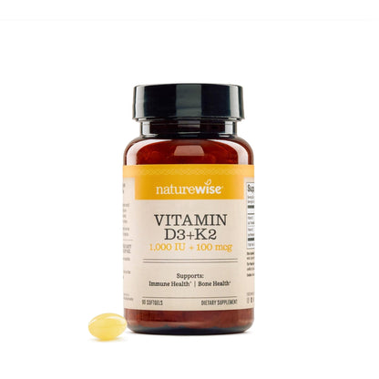 NatureWise Vitamin D3 1000IU + K2 (MK7) 100mcg with Organic Extra Virgin Coconut Oil - Supports Calcium Absorption, Bone & Immune Health - Non-GMO - Maple Wellness Supplements