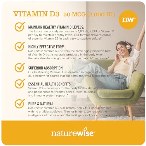 NatureWise Vitamin D3 2000iu (50 mcg) Healthy Muscle Function, and Immune Support - Maple Wellness Supplements