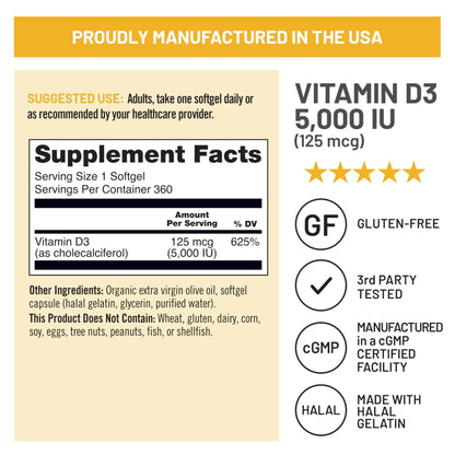 NatureWise Vitamin D3 5000iu (125 mcg) 1 Year Supply for Immune Support, Healthy Muscle Function, and Bone Health - Non-GMO - Maple Wellness Supplements