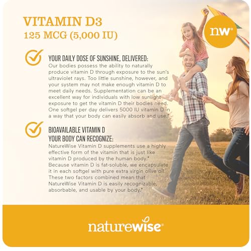 NatureWise Vitamin D3 5000iu (125 mcg) Healthy Muscle Function, and Immune Support - Maple Wellness Supplements