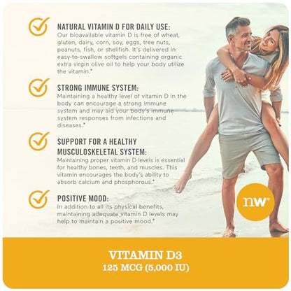 NatureWise Vitamin D3 5000iu (125 mcg) Healthy Muscle Function, and Immune Support - Maple Wellness Supplements