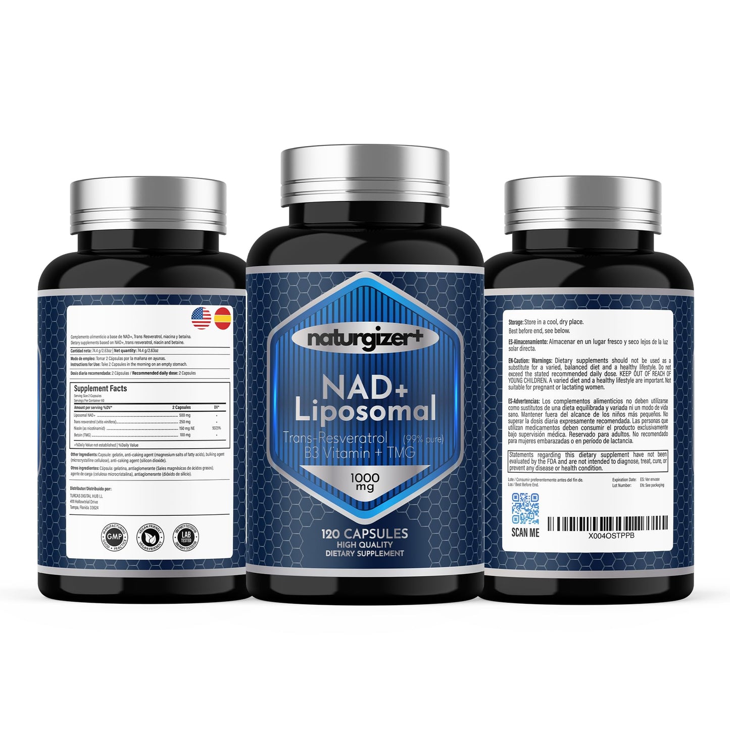 naturgizer+ Liposomal NAD+ Supplement with Resveratrol, TMG & Vitamin B3 | 4-in-1 Healthy Aging & Cellular Energy Support | High Absorption NAD Plus for Men & Women Over 40 | 120 Capsules - Maple Wellness Supplements