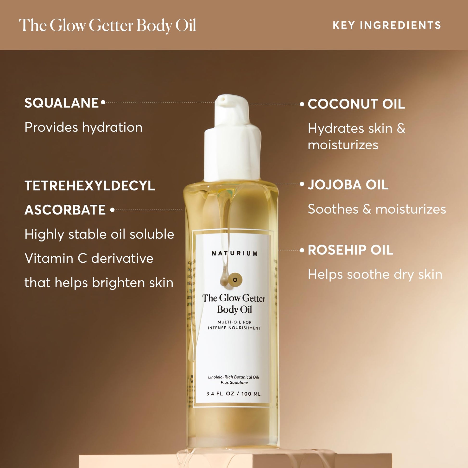 Naturium The Glow Getter Body Oil, Multi-Oil for Intense Nourishment, Hydrating & Moisturizing Formula, Vegan & Cruelty-Free, 3.4 oz - Maple Wellness Supplements