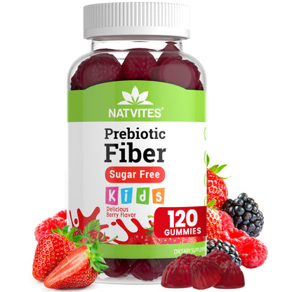Natvites Prebiotic Kids Fiber Gummies, for Children Ages 2 & Up - Sugar Free Vegetarian Gelatin Free Non-GMO, Kids Fiber Supplements - Maple Wellness Supplements