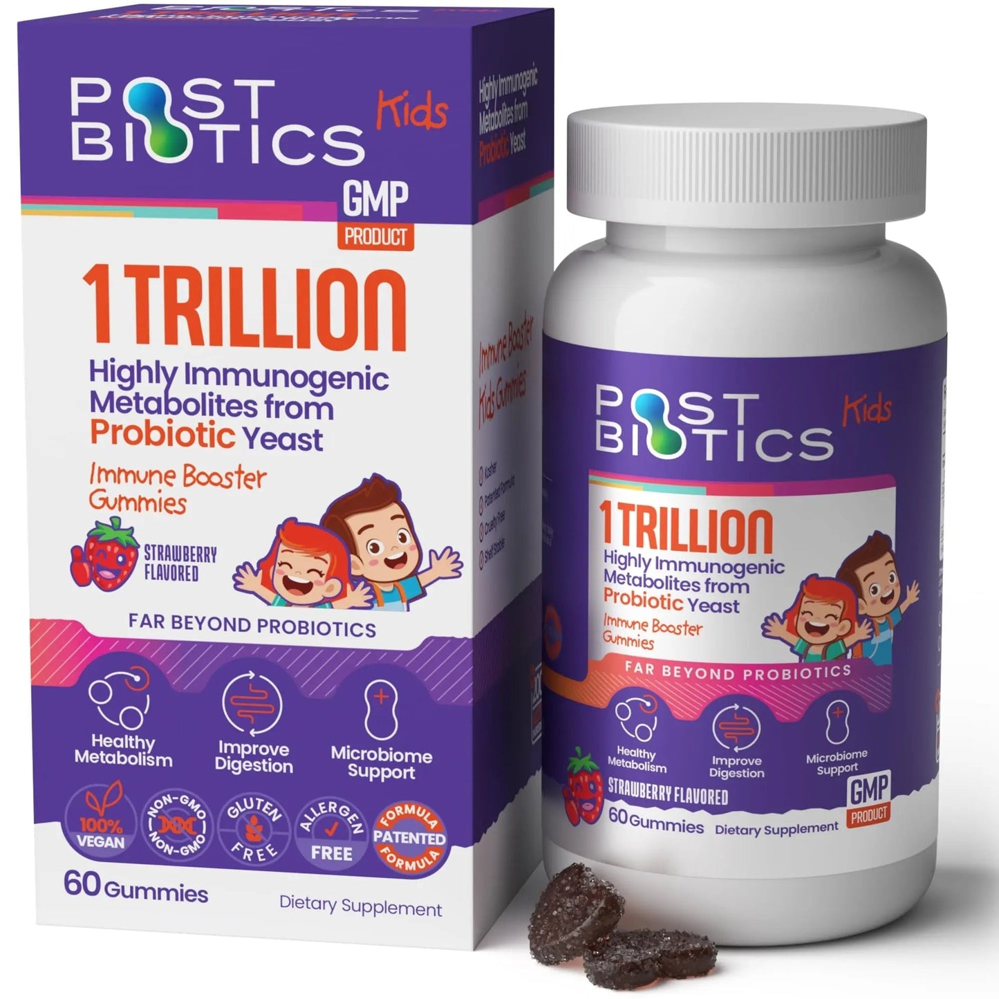 NAVEH PHARMA Postbiotics Kids Strawberry Gummies. Children’s Postbiotics, Ages 4+, 1 Trillion metabolites 200X Ingredients Than Probiotic Or Prebiotic. Gut Health, Immunity, Digestion & Microbiome - Maple Wellness Supplements