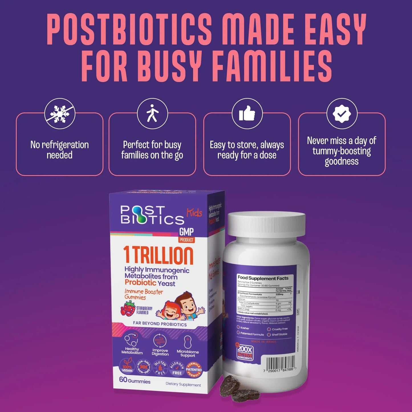 NAVEH PHARMA Postbiotics Kids Strawberry Gummies. Children’s Postbiotics, Ages 4+, 1 Trillion metabolites 200X Ingredients Than Probiotic Or Prebiotic. Gut Health, Immunity, Digestion & Microbiome - Maple Wellness Supplements