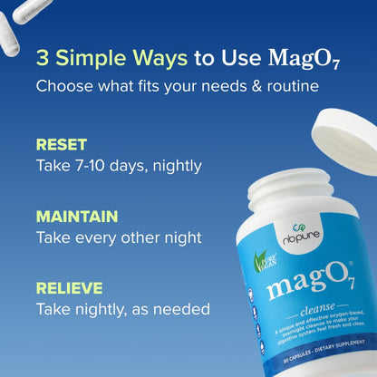 nbpure MagO7 - Natural Colon Cleanse & Detox Powder - Occasional Constipation Relief, Stool Softener, & Bloating Support for Men & Women - Ozonated Magnesium Oxide, 150 Gram - Maple Wellness Supplements