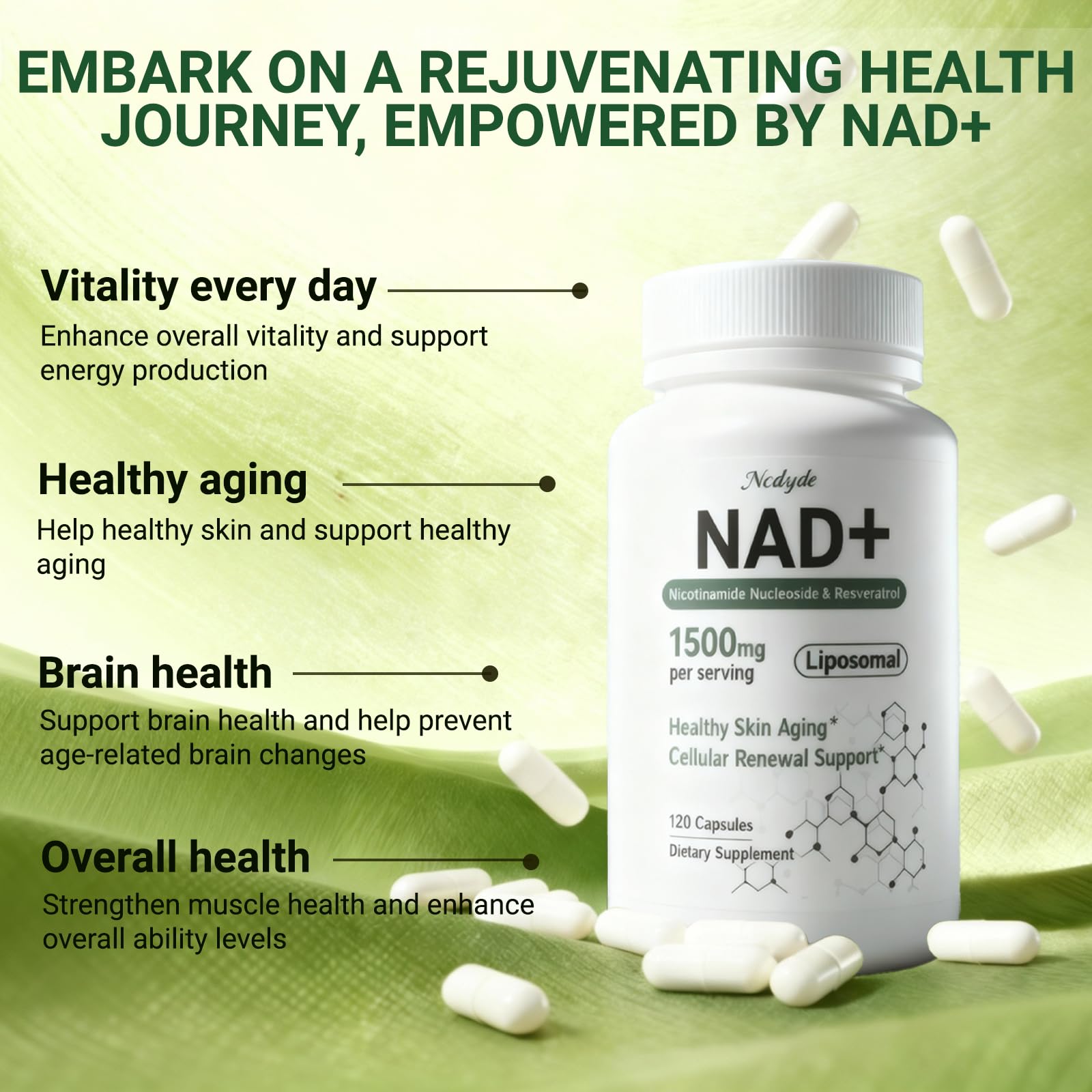 Ncduyde NAD+ Supplement, Liposomal NAD Nicotinamide Riboside Resveratrol 1500 mg - Anti-Aging & Brain Health, Improve Energy - Maple Wellness Supplements