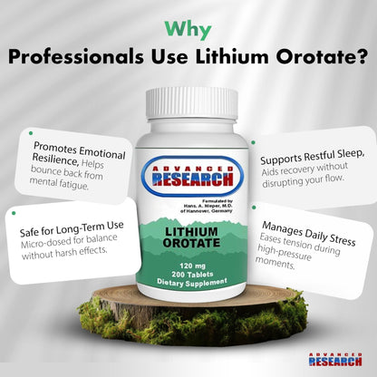 NCI Advanced Research Dr. Hans Nieper Lithium Orotate 5mg, 200 Count, Lab Tested, Non-GMO, Gluten Free, Vegan Friendly - Maple Wellness Supplements