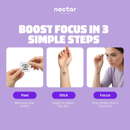 Nectar Focus Patches | Natural Cognitive Support with Ginkgo Biloba, Bacopa & Magnesium for Memory – Mental Clarity Neuro Patches for Work, Study – Clean Plant-Based Nootropic Alternative | 30 Count - Maple Wellness Supplements