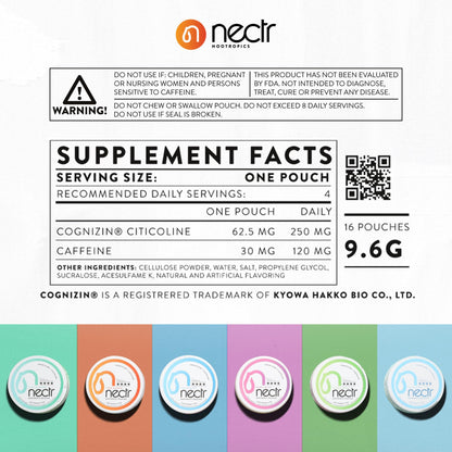 Nectr Energy Nootropic Pouches – Berry Blast Flavored, Caffeine Pouches with Cognizin® Citicoline. Sugar-Free Brain Treats. Smooth, Sustained Focus & Energy Supplement - 1 Puck of 16pcs - Maple Wellness Supplements