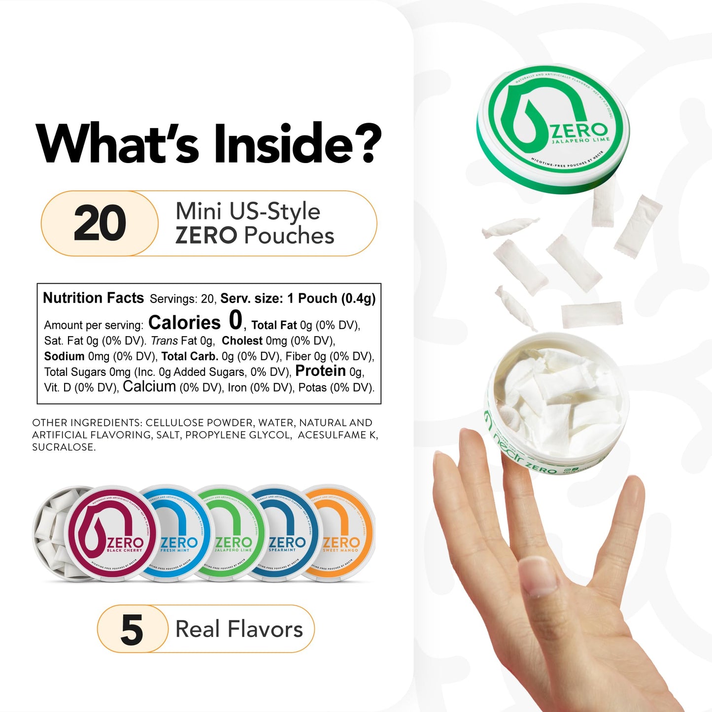 Nectr Energy Zero Pouches - No Caffeine, No Sugar, Zero Calories Mini Pouches for Oral Fixation and Stress Relief - 4 Pucks of 20 - Sweet Mango Flavor - Maple Wellness Supplements