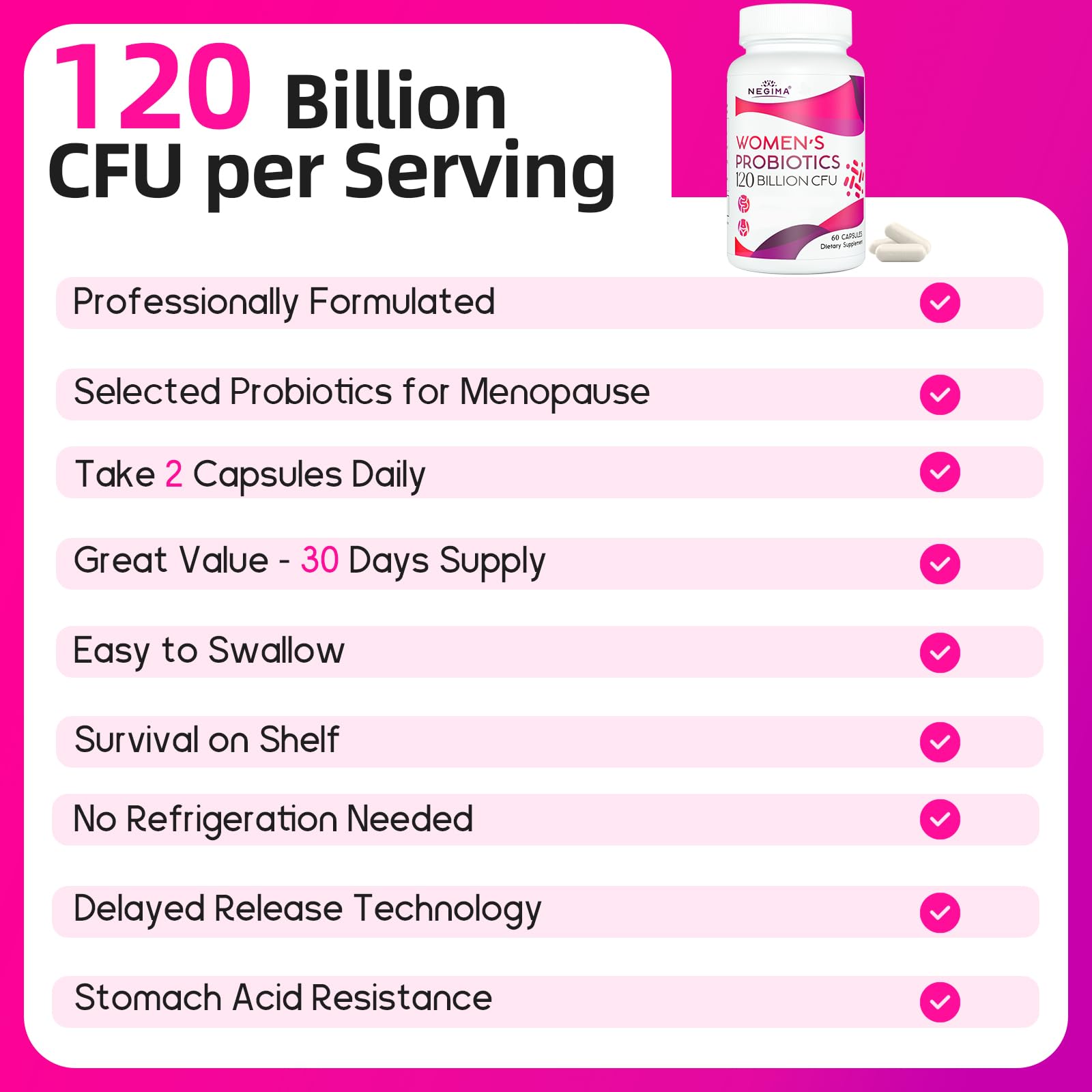 Negima Menopause Supplements for Women, 120 Billion CFUs Probiotics for Women, 13-in-1 Herbs & Botanicals Complex, for Menopause - 60 Caps - Maple Wellness Supplements