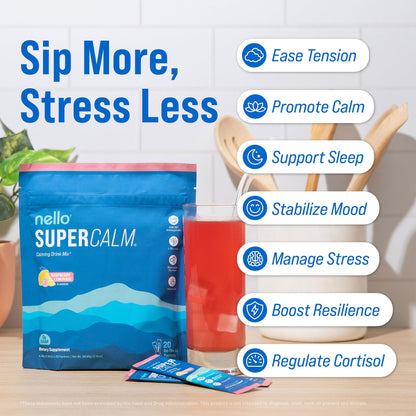 Nello Supercalm Powdered Drink Mix, Cortisol Reducer and Sleep Aid Supplement, L Theanine, Ksm-66 Ashwagandha, Magnesium Glycinate, Vitamin D 3, No Sugar, Non GMO - Maple Wellness Supplements