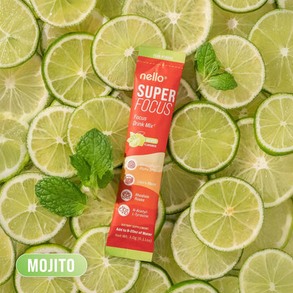 Nello Superfocus Mojito – Nootropic Focus Drink Mix, 20 On-The-Go Packets, Alpha GPC, Lion’s Mane, Rhodiola, Sugar-Free - Maple Wellness Supplements