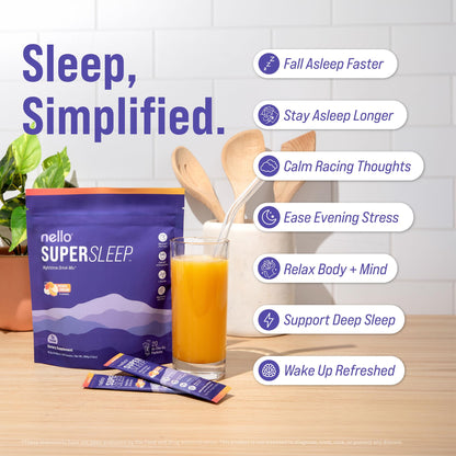 Nello Supersleep, Nighttime Sleep Support Drink Mix, Ashwagandha, Maizinol, L-Glycine, Magnesium Glycinate, Peach Dream (Pack of 20) - Maple Wellness Supplements