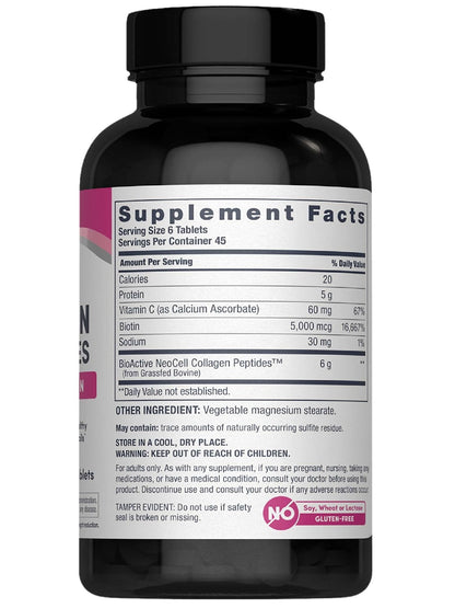NeoCell Collagen Peptides Pills | 270 Caplets | with Vitamin C and Biotin | Grass Fed Bovine | Hair, Skin, & Nails | for Women and Men - Maple Wellness Supplements