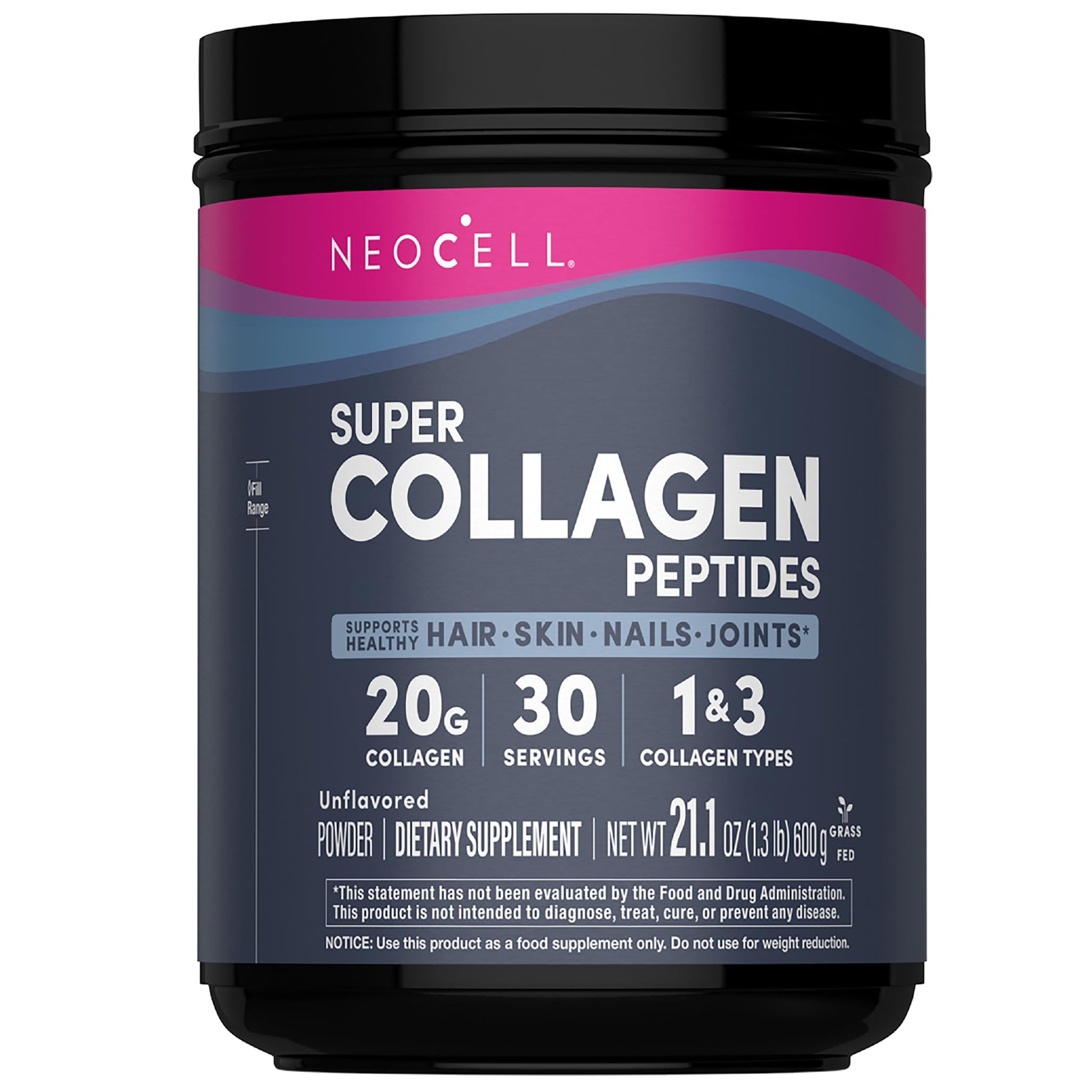 NeoCell Super Collagen Peptides Powder | 30 Servings | Unflavored | Types I & III | Grass Fed Bovine Supplement | Hair, Skin, & Nails | for Women and Men - Maple Wellness Supplements