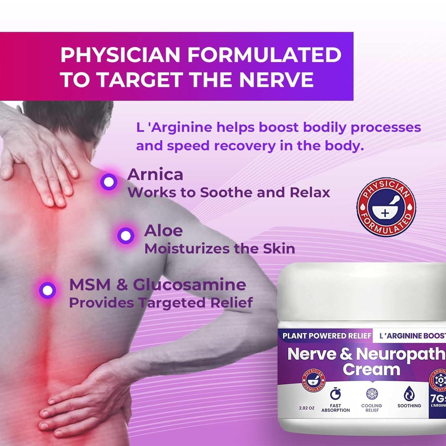 Nerve and Neuropathy Cream – Plant Powered Relief for Foot, Hands, Legs, Toes Includes 7grams of L’Arginine; Vitamin B6, Arnica, Aloe -2.82oz - Maple Wellness Supplements