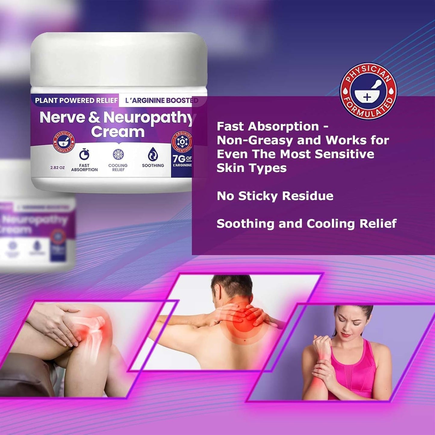 Nerve and Neuropathy Cream – Plant Powered Relief for Foot, Hands, Legs, Toes Includes 7grams of L’Arginine; Vitamin B6, Arnica, Aloe -2.82oz - Maple Wellness Supplements