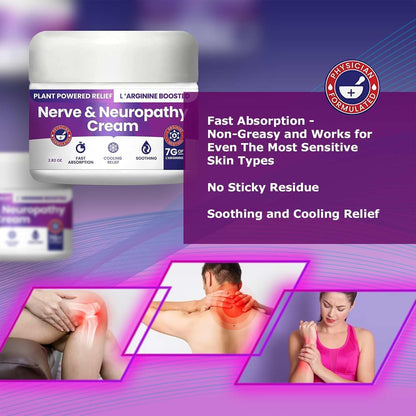 Nerve and Neuropathy Cream – Plant Powered Relief for Foot, Hands, Legs, Toes Includes 7grams of L’Arginine; Vitamin B6, Arnica, Aloe -2.82oz - Maple Wellness Supplements