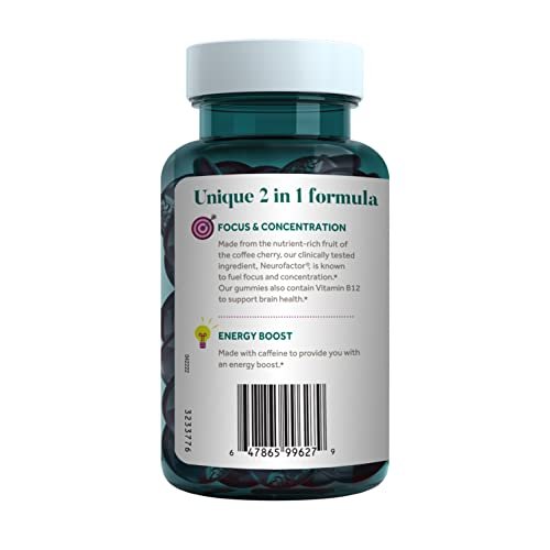 NEURIVA Brain + Energy Gummies, Nootropic Brain Supplements for Focus and Concentration with Neurofactor, Vitamin B12 & Caffeine for an Energy Boost*, 75ct Natural BlackBerry - Maple Wellness Supplements