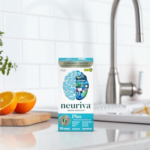 NEURIVA Plus Brain Supplement for Memory and Focus Clinically Tested Nootropics for Concentration for Mental Clarity, Cognitive Enhancement Vitamins B6, B12 - Maple Wellness Supplements