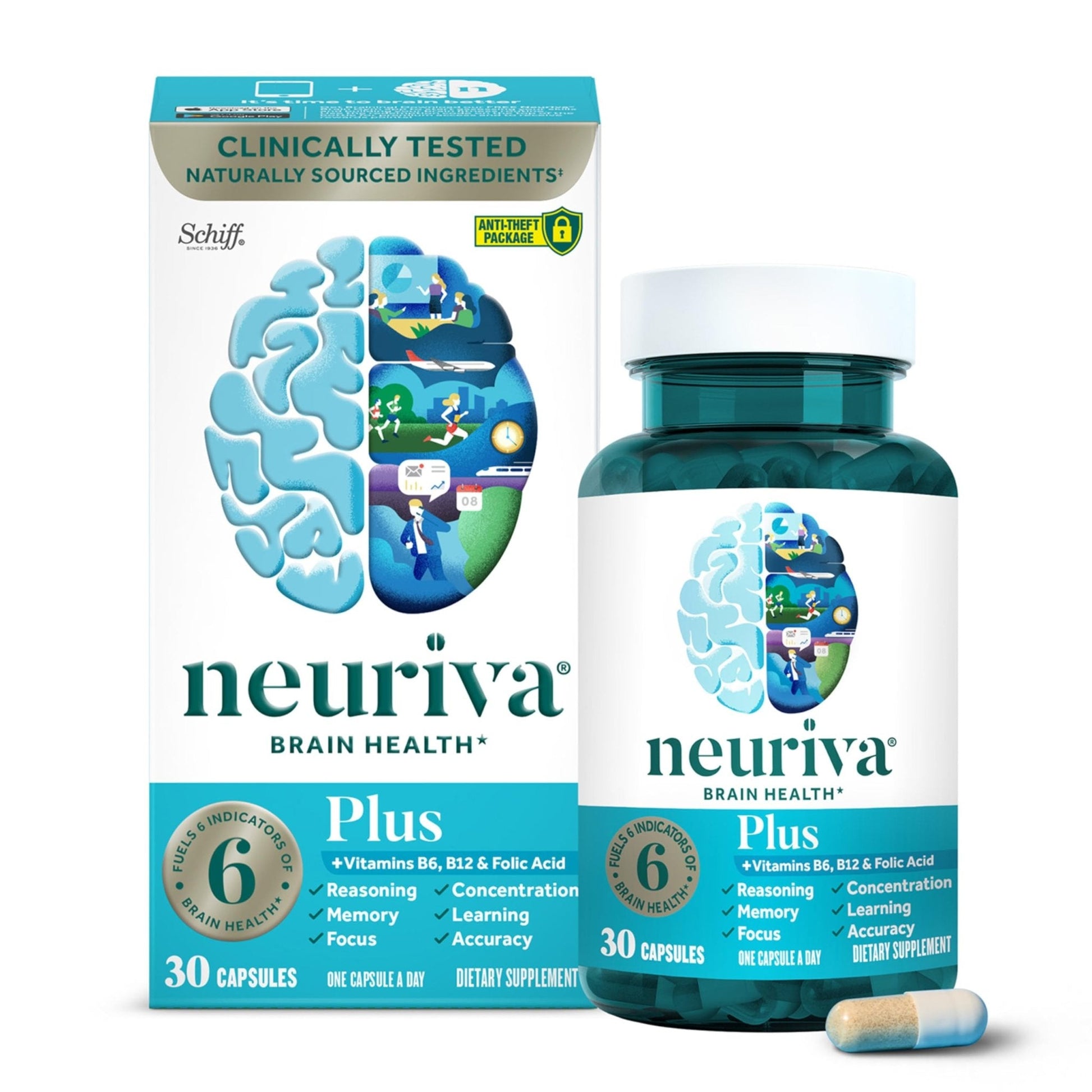 NEURIVA Plus Brain Supplement for Memory and Focus Clinically Tested Nootropics for Concentration for Mental Clarity, Cognitive Enhancement Vitamins B6, B12 - Maple Wellness Supplements