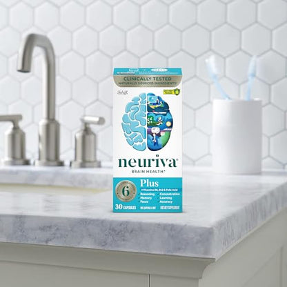 NEURIVA Plus Brain Supplement for Memory and Focus Clinically Tested Nootropics for Concentration for Mental Clarity, Cognitive Enhancement Vitamins B6, B12 - Maple Wellness Supplements