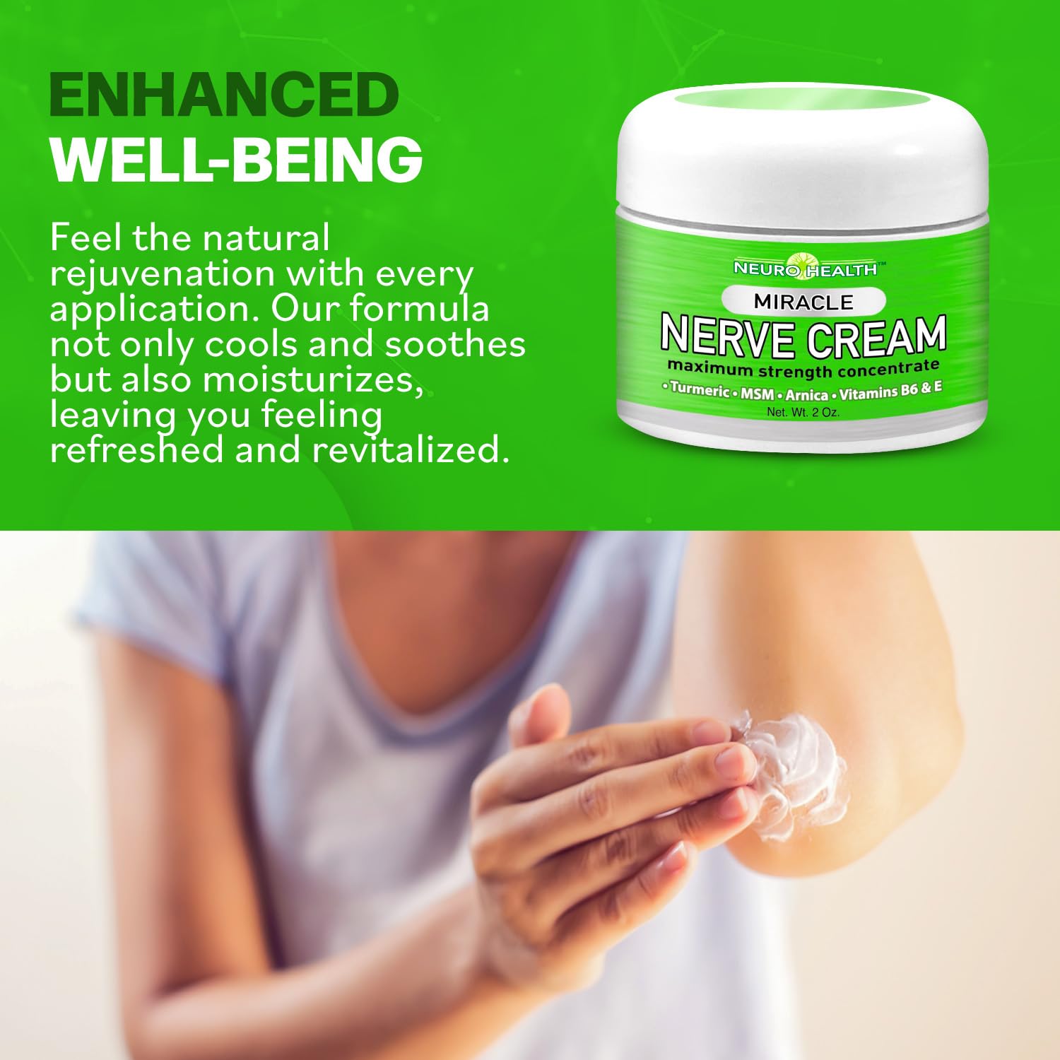 Neuro Health Miracle Nerve Cream - Maximum Strength - Turmeric and Arnica Blend for Neuropathy Discomfort Relief - Soothing Foot & Hand Formula with MSM, B6, E - Made in USA - Maple Wellness Supplements