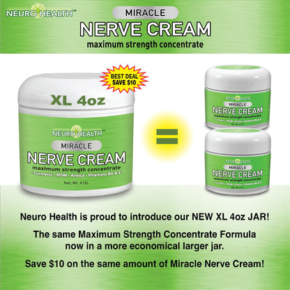 Neuro Health Miracle Nerve Cream - XL 4oz JAR - Maximum Strength - Turmeric and Arnica Blend for Neuropathy Discomfort Relief - Soothing Foot & Hand Formula with MSM, B6, E - Made in USA - Maple Wellness Supplements