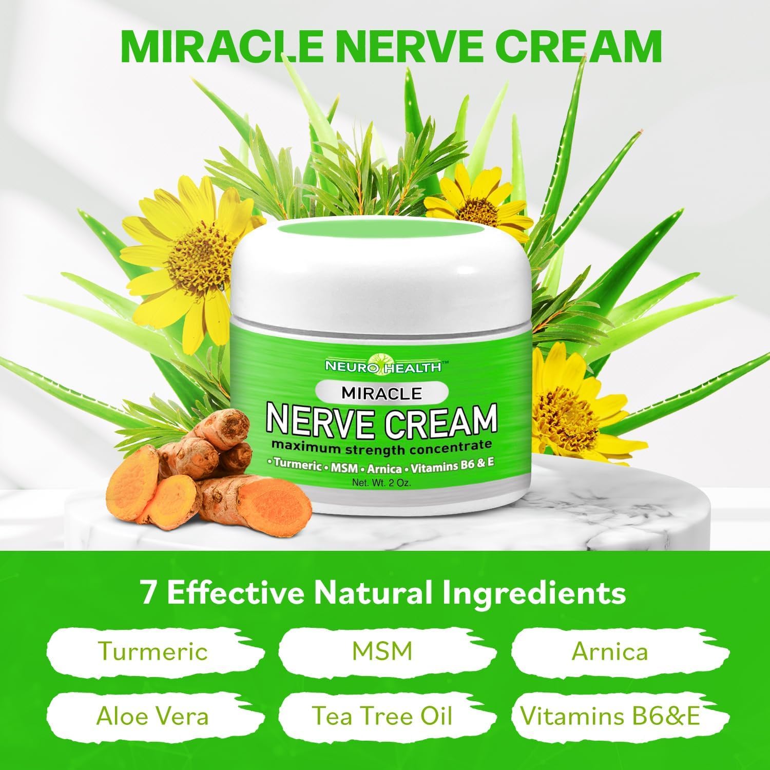 Neuro Health Miracle Nerve Cream - XL 4oz JAR - Maximum Strength - Turmeric and Arnica Blend for Neuropathy Discomfort Relief - Soothing Foot & Hand Formula with MSM, B6, E - Made in USA - Maple Wellness Supplements