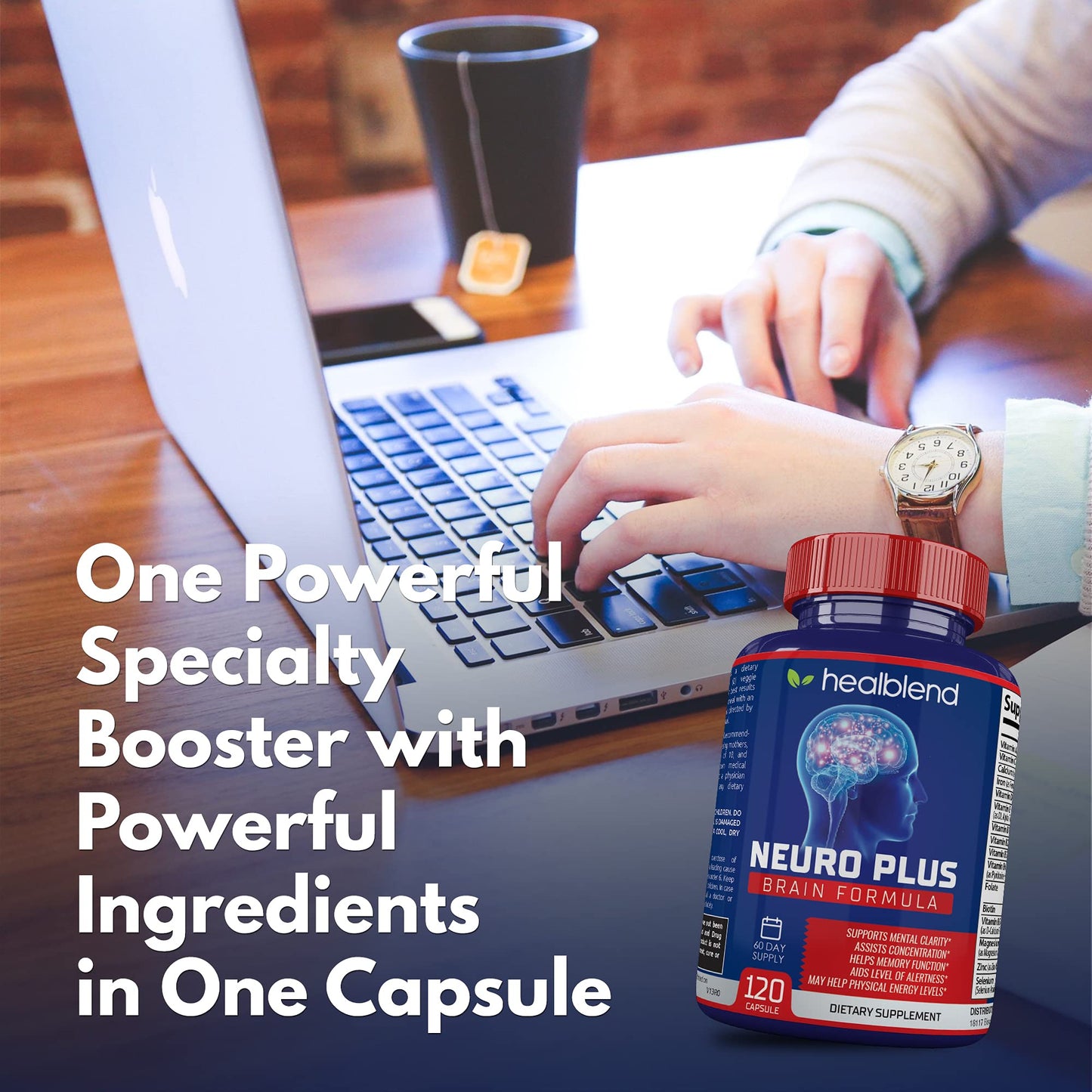 Neuro Plus Brain & Focus Formula - Nootropic Brain Booster Supplement, Supports Brain Health, Mental Clarity & Focus - Enhances Concentration & Mental Energy – 120 Capsules (1) - Maple Wellness Supplements