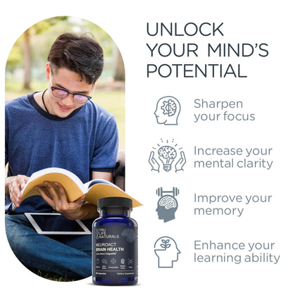 NEUROACT Brain Health Memory, Focus, Concentration, Mental Clarity with CognatiQ, Vitamin B3 & B6 | Manage Stress & Elevate Mood | Holistic Brain Health Formula, Sustained Energy & Well Being - Maple Wellness Supplements
