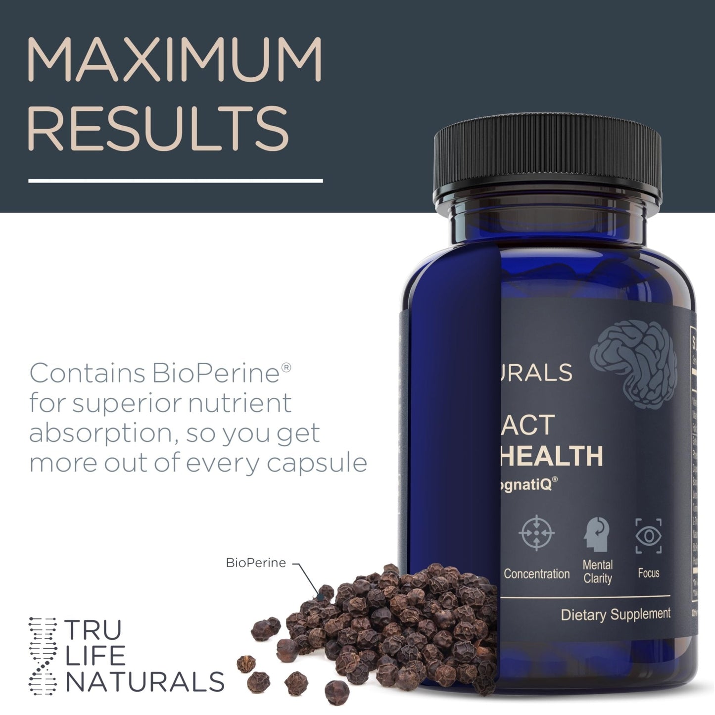 NEUROACT Brain Health Memory, Focus, Concentration, Mental Clarity with CognatiQ, Vitamin B3 & B6 | Manage Stress & Elevate Mood | Holistic Brain Health Formula, Sustained Energy & Well Being - Maple Wellness Supplements