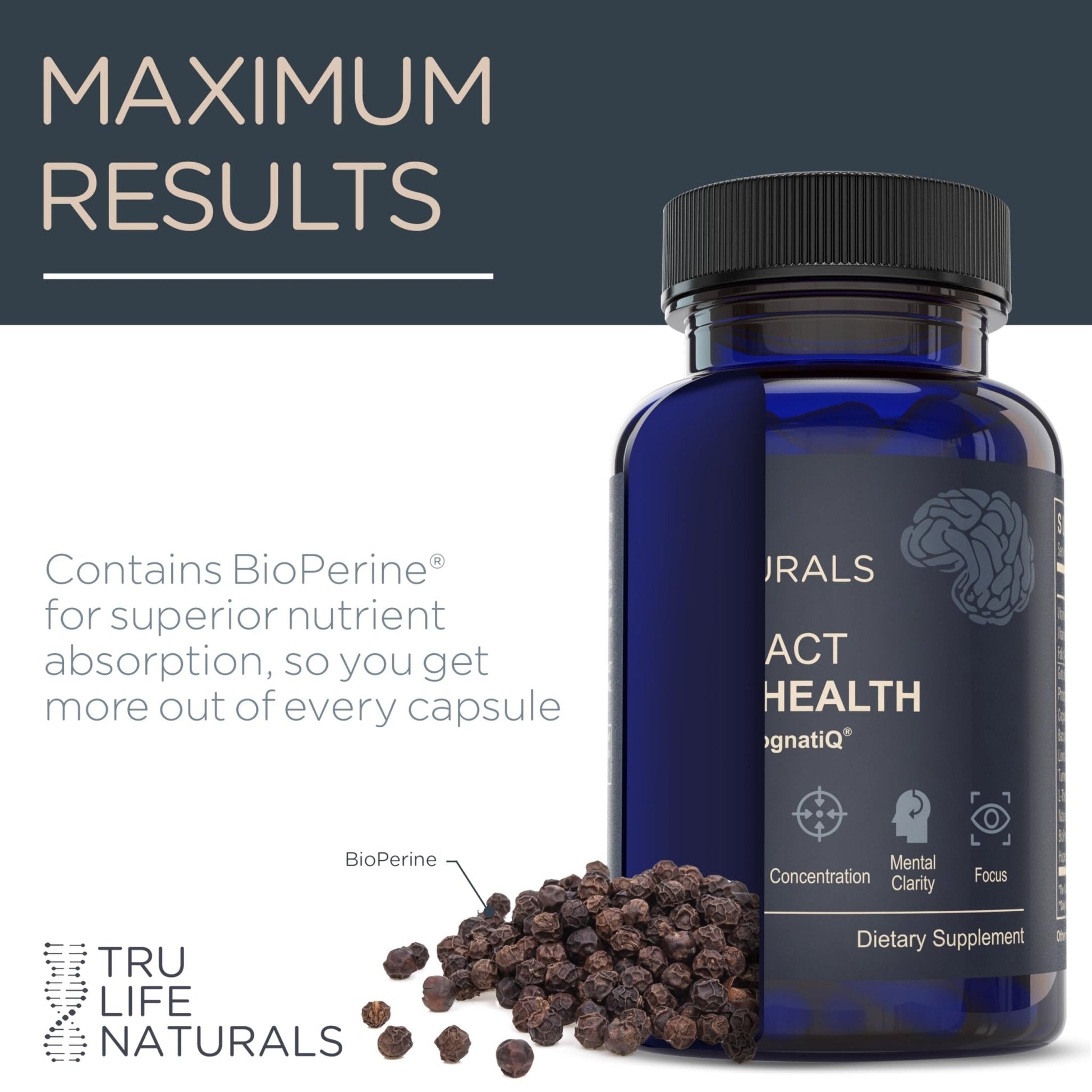 NEUROACT Brain Health Memory, Focus, Concentration, Mental Clarity with CognatiQ, Vitamin B3 & B6 | Manage Stress & Elevate Mood | Holistic Brain Health Formula, Sustained Energy & Well Being - Maple Wellness Supplements