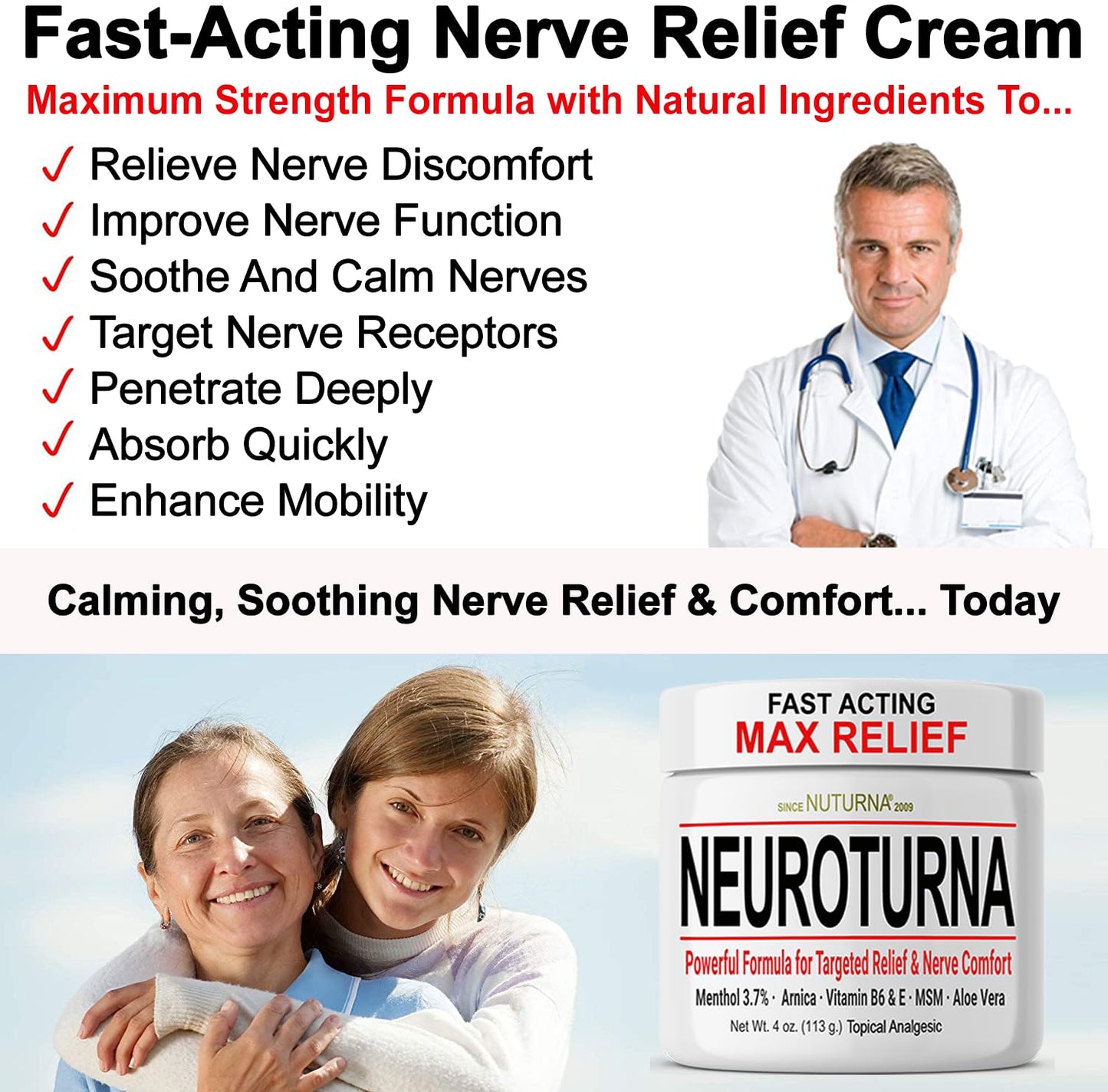 Neuropathy Nerve Cream - Fast Acting for Feet Hands Legs Toes - Ultra Strength Menthol, Arnica, Aloe Vera, MSM, Natural Soothing Nerve Comfort - Extra Large 8 oz - Maple Wellness Supplements